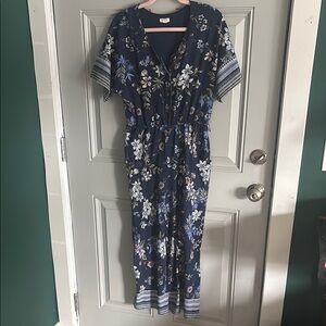 Westport Blue and White Flutter Sleeve Jumpsuit